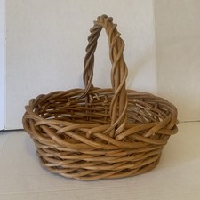 Large Oval Woven Wicker Rattan Storage/ Gathering Basket W/ Handle 14” long EUC picture