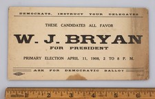 Vintage 1908 William Jennings Bryan Primary Election Campaign Ad Card Pittsburgh picture