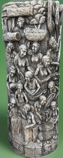 Large African Hand Carved Wood Relief Sculpture Village Life Market Scene picture