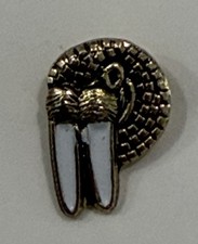 Vintage Mini Brooch Pin Walrus Head Alaska Tusks Lapel Tie picture