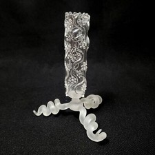 Vintage Frosted Glass Spiral Bud Vase Intricate Floral Embossed Tripod Base Art picture