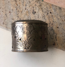 Beautiful Small Vintage Handcrafted Tin Incense or Potpourri Box, Floral Designs picture