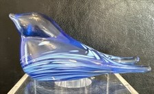 Art Glass Bluebird Figurine Paperweight Blue With White Split Tail 5.25” picture