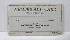 Vintage Membership Card VALLEJO MOTORCYCLE CLUB Dues California Unused  picture
