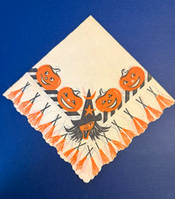 VINTAGE HALLOWEEN PAPER NAPKINS ORANGE WITCH JACK-O'-LANTERN PUMPKINS picture