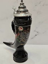 King Werk German Beer Stein Lidded Horn Black Deutschland Imperial Eagle 0.5L picture