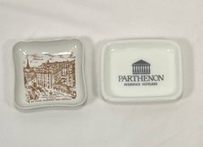 Pair of Vintage Pillivuyt France White Glass Ashtrays Hotel George/Parthenon picture