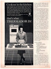 1964 PRINT AD, Thermador Cookout In The Kitchen Housewife Cooking Grilling Steak picture