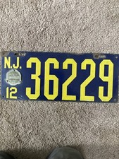 1912 New Jersey Porcelain License Plate - 36229 - With Badge - Very Nice picture