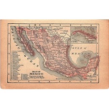 Antique 1889 Map of Mexico 1889 Pocket Map Engraving SAG4-H3 picture