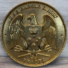 Vintage USS Harold E Holt FF-1074 Heavy Brass US Navy Frigate Ship Plaque 7.5