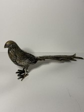 MCM Silver-Plated Nickel Pheasant Figurine - 12 Inches in Length picture