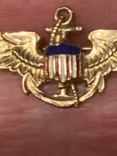 Vintage 10K Gold US Navy Naval Aviator Wings Sweetheart Pin Enamel 1” picture
