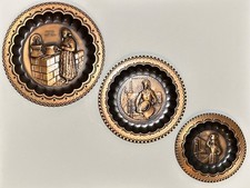 Vintage Ricordo D'Abruzzo from Italy Handmade Copper Wall 3 Plate set 