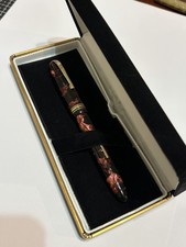 Vintage Burnham Pink/Black Marbled Fountain Pen 14k nib Gold Trim Case Beautiful picture
