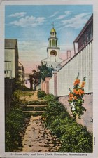 Nantucket, MA. Stone Alley and Town Clock - Early Linen Postcard picture