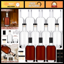 12PCS Clear Glass Wine Bottles 375ML/12oz with Lids - Perfect for Home Brewing & picture