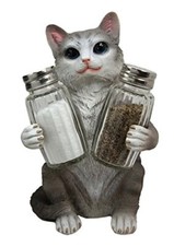 American Shorthair Grey Kitty Cat Spice Salt Pepper Shakers Holder Figurine picture