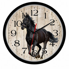 Black Horse 10 Inch Wall Clock Rustic Wood Equestrian Farmhouse Decor | Qartz picture