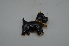 AAI Black Dog Enamel Brooch Gold Tone Vintage Signed 2 Inch picture