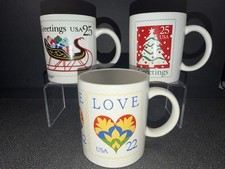 USPS Coffee Mugs (3) Postage Stamp '86'89 &'90 Vintage Collectibles Gifts picture