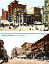 2~ca1910's Postcards OMAHA NE Nebraska FARNAM STREET SCENE Peoples Store~Balduff picture