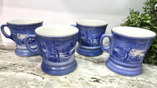 Currier & Ives Blue White Winter Scene Ceramic Collectible Mugs Set of 4, 1981 picture