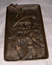 Great Old  Bronze  Desk  or Jewelry  Tray  Bearded Mountain Man in Relief picture