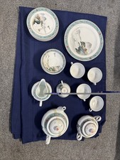 Vintage Jingdezhen 21 Pc Tea Set Chinese Shan Shui Landscape Turq Famille Rose picture