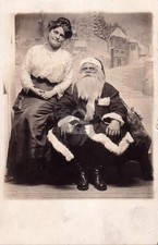 Studio Santa Claus Woman Christmas RPPC Photo Postcard COPY picture