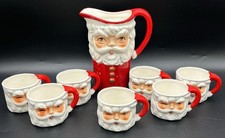 Vintage Norcrest Japan Ceramic Santa Pitcher Mug Set Mid Century Christmas picture