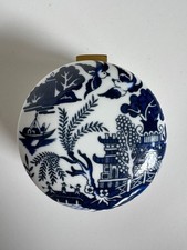 Viintage Staffordshire Enamels Hinged Hand-Painted Trinket Box Blue Willow picture