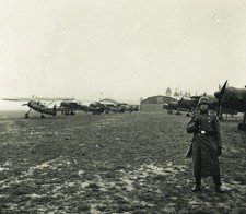 Lodz Airport, Poland. german soldier, aircraft, Vintage fine art STEREO Photogra picture