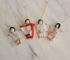 Vintage Handmade Indian Fabric Doll Ornaments Folk Art Boho Decor - Set Of 4 picture