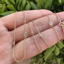Estate 18K Yellow Gold Over Diamond Station Necklace- 18