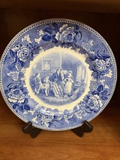 1932 Wedgwood Birth of American Flag Betsy Ross DAR Blue Transferware Plate picture