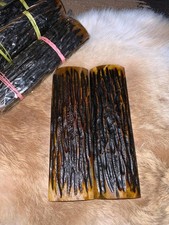 2 Amber Bone Jigged Pattern Knife Scales  5x1.5x3/16 Knife Building Handle Parts picture