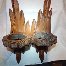 Set of 2 Abstract Carved Wood Wall Plaques, Wall-Mounted, Stained Brown/Black picture
