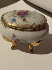Vtg Royal Crown Japan Floral PedestalFooted Trinket Box Bone China 24k Gold Trim picture