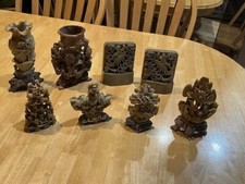 7 Chinese Intricate Carved Soap stone Vase With Leaf & Flower Patterns Soapstone picture