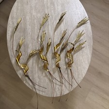 Vintage Set of 4 Home Interiors Brass Copper Wheat Stalk Wall Art Sculptures 31” picture