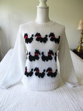1980s Scottish Terrier Sweater Medium Vintage Acrylic Hand Knit Scottie Dog S M picture
