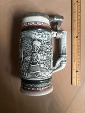 Avon 1982 Vintage Lidded Beer Stein Railroad Trains Locomotive Engines Brazil picture