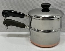 VTG Revere Ware 1 1/2 Qt 93e Copper Bottom Stainless Saucepan, Strainer & Lid picture