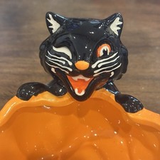 Vintage Inspired 2025 Little Village By Transpac Black Cat Halloween Candy Bowl  picture