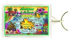 ANTIGUA & BARBUDA MAP ACRYLIC RECTANGULAR SOUVENIR KEYCHAIN 2.5