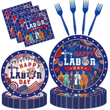 Labor Day Party Decorations - 96 Pcs Happy Patriotic American Plate picture