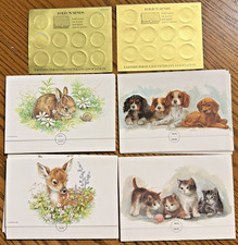 15x Unused Vintage Fold-n-Send Greeting Cards Deer Rabbit Cat Dog FREE-SHIP picture
