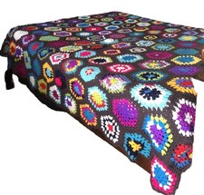 VTG Grandma’s Garden Flowers Crochet Patchwork Blanket 92”x86” Floral Blanket picture