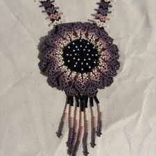 Purple Floral Huichol glass micro-beaded Handmade Necklace picture